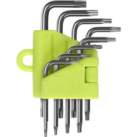 Clés Torx Coudée, Kit de 8 Pièces Clés Allen Torx, Tournevis Etoile T5 T6 T7 T8 T9 T10 T15 T20, Ensembles de Clés Outillage à Main Clés Hexagonales Torx (1/4)