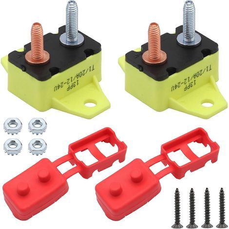 Disjoncteur à réarmement automatique 20A, compatible avec les systèmes 12V/24V, avec support de montage en plastique fixé par boulon, lot de 2. (1/5)