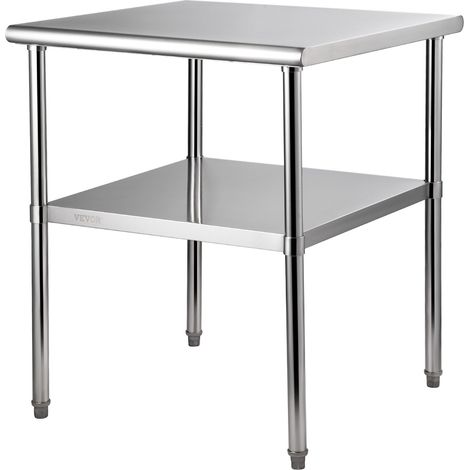 Table de Travail Inox 76 x 76 x 91 cm Table de Préparation Inox 2 Niveaux Charge 362 kg Table de Cuisine Inox Étagères Réglables en Hauteur Rangement Aliments Restaurant Bar Garage Extérieur (1/5)