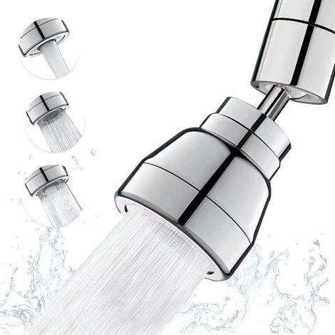 (Argent) Pommeau de robinet de cuisine à trois jets, rotation à 360 degrés, aérateur de cuisine, adaptateur de robinet économiseur d'eau, convient aux lavabos de salle de bain, FM22/M24 (1/5)