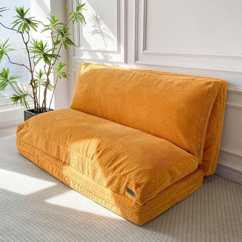 Bean Bag Chair Foldable Corduroy Bean Bag Chair with Foam Padding Extra Thick 4 Layers Mattress/Floor Sofa for Adults, Removable Machine Washable Cover for Living Room, Orange, 75x240cm (1/5)