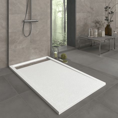 Receveur de douche 80x150 cm extra plat en résine minérale ORION blanc (1/5)