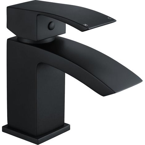 Matt Black Basin Tap Mono Mixer Single Lever Modern Style with Click Waste Amy