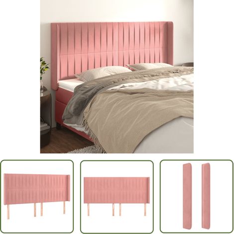 The Living Store Tête de lit avec oreilles Rose 163x16x118/128 cm Velours - Tête De Lit - Têtière De Lit - Literie - Meuble De Chambre - Décoration Chambre (1/5)