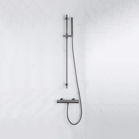 Fortifura Calvi Ensemble de douche barre curseur avec douchette stick, flexible en métal et robinet de douche Gunmetal PVD (1/5)