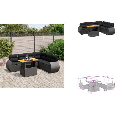 7-tlg. Garten-Sofagarnitur mit Kissen Schwarz Poly Rattan - Gartenmöbel - Sofagarnitur - Outdoor Möbel - PE-Rattan - Lounge Set (1/3)