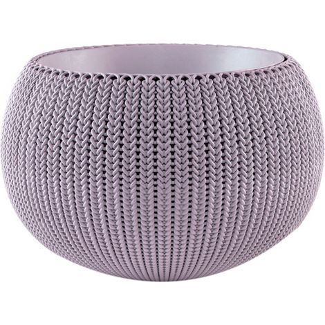 Keter – Cache-pot tricoté 28x18cm – Couleur violine – Résistant aux intempéries et UV – Doublure amovible avec bouchon de drainage
