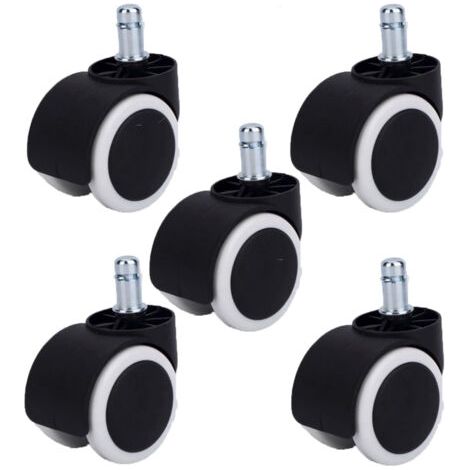 Lot de 5 Roulettes pivotantes JUMELÉE pour FAUTEUIL CAOUTCHOUC GRIS diamètre 50 mm à tige lisse 11x22 mm (1/4)