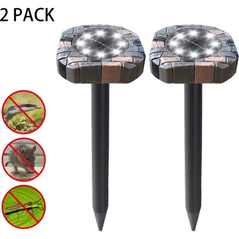 Répulsif solaire à ultrasons avec LED pour pelouse, repousse les taupes, les gaufres et les campagnols. Idéal pour l'extérieur, pelouse, jardin, cour et maison. Contrôle sans cruauté. Lot de 2. (1/5)