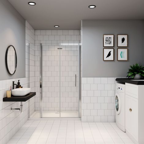 Aica Sanitaire – Porte de douche 105x185 cm en verre anticalcaire 6 mm – 2 verres mobiles et un verre fixe – Installation réversible – Profilé en aluminium chromé (1/5)