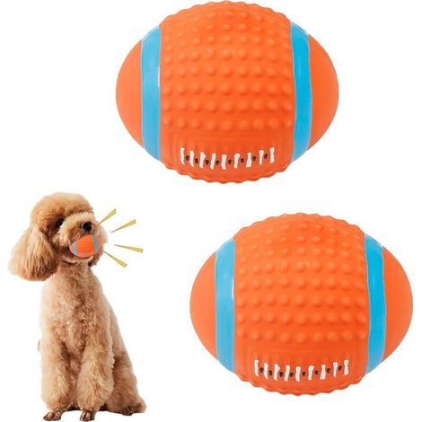 2 Pièces Jouet Balle pour Chien Couineur Ballon Rugby Chiens Couineuse Chew Fetch Lancer Balle Jouets Interactifs pour Chiens en Caoutchouc Latex Nettoyage Dents Jouet à Mâcher pour Exercice de Chasse (1/5)