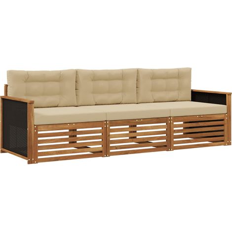 vidaXL Outdoor Sofa Set 3 pcs Natural and Beige Polyester
