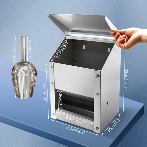 Mangeoire à volaille en acier inoxydable avec couvercle, distributeur automatique de nourriture pour poules, canards et pigeons, résistant aux intempéries (1/5)