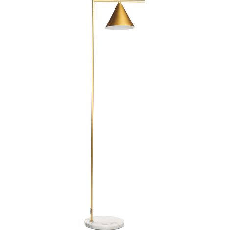 Lámpara de pie de metal dorado blanco 155 cm base mármol pantalla cónica Mocal (1/5)