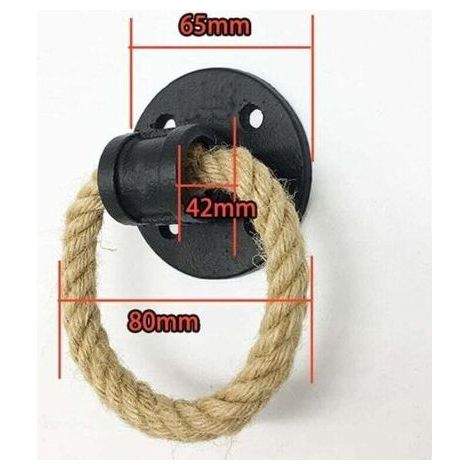 2 Pieces Vintage Hemp Rope Wrought Iron Handle Wooden Door Handles Cabinet Knobs Sliding Door Handle Drawer Pull Ring (Black) (1/3)