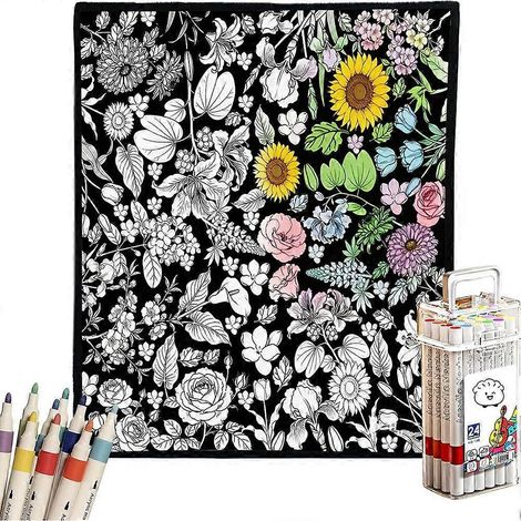 Couverture à colorier Cozy Doodle couverture à colorier soi-même pour adultes avec feutres inclus - 1 jeu - A (1/5)
