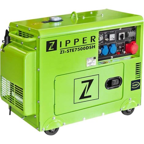 Zipper – Groupe électrogène diesel 5 700 W – 6 500 W max – Démarrage électrique – Autonomie 11h – Poids 153 kg – Silencieux 75 dB