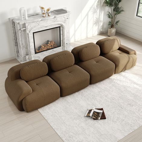 Modulares Ecksofa 388x103x75 cm braun aus Cordstoff rahmenlos und montagefrei (1/5)