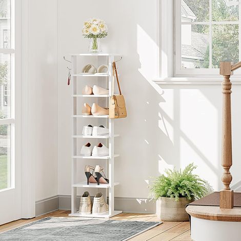 8-lagiges Schuhregal, schmales Schuhablage, Schuhschrank mit 2 Haken, Ablagegestelle, platzsparend, Stabil, für Eingang, Wohnzimmer, Schlafzimmer, HOOBRO EWT07XJ01G1