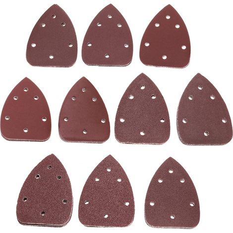 80x Ponceuse de Précision à Souris Tampons de Ponceuse Souris de Paume Papier de Verre 140x98mm 6 trous Crochet et Boucle Papier de Verre Triangle 40/60/80/100/120/180/800 Grain (1/5)