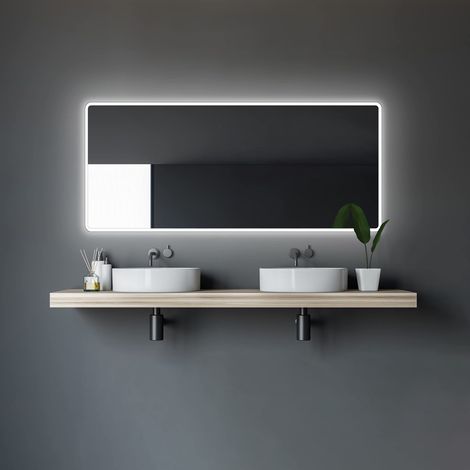 Miroir de Salle de Bain avec éclairage Moon - Miroir de Salle de Bain 160 x 70 cm - avec lumière ambiante environnante - Couleur Claire Blanc Neutre - Cadre en Aluminium (1/5)