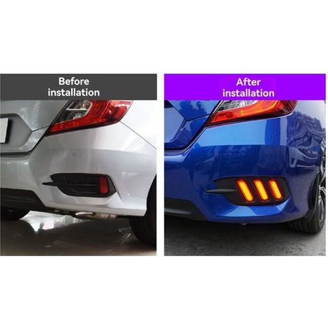 A pair of LED taillights, brake lights, sequential turn signals and rear fog lights suitable for the Honda Civic (10th generation) 2016-2020. (1/5)