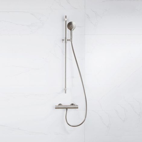FugaFlow Eccelente Sobrado Mitigeur de douche - avec barre de curseur - douchette ronde - flexible lisse - Inox brossé PVD (1/4)