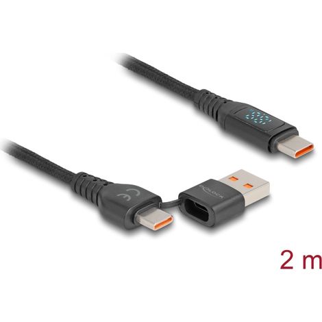 Delock Cable de carga rÃ¡pida USB 2.0 USB Type-Câ¢ + USB Tipo-A macho a USB Type-Câ¢ macho PD 3.1 140 W con indicaciÃ³n de potencia 1,20 m