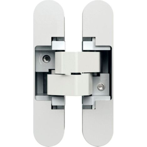 Bisagras ocultas para puertas, aptas para puertas de hasta 40 kg - Ajustables en 3D - 180 grados, aleación de zinc fundido a presión, color blanco. (1/5)