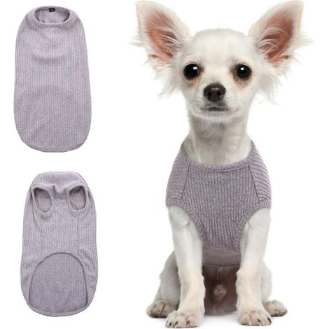Chemise pour Petit Chien Chat - T-Shirt rayé - Gilet d'été pour Chiot Basique - en Coton Doux - (XXS, Gris) (1/5)