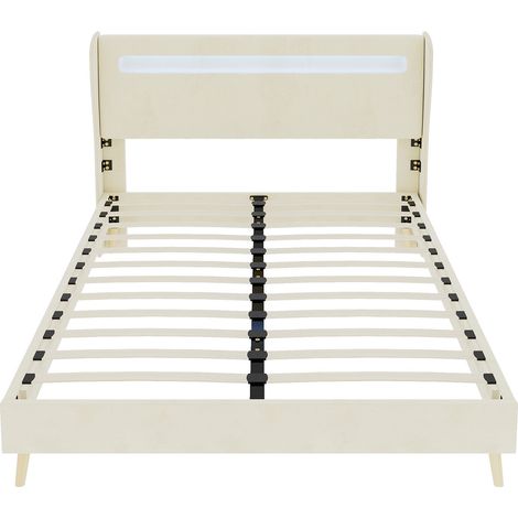 Letto imbottito LED beige 140 x 200 cm in tessuto e metallo (1/5)