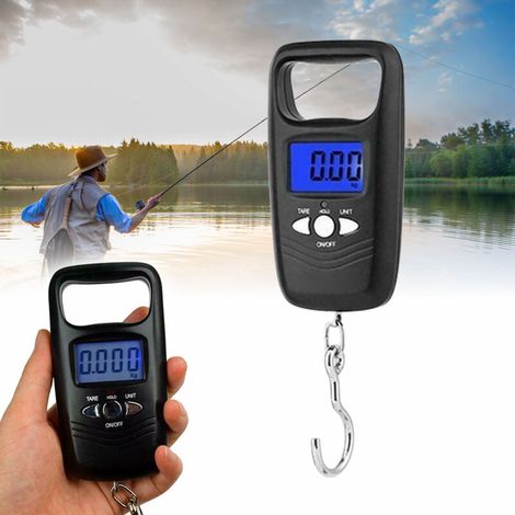 Balance de Pêche - Capacidad 50 kg - Precisión 5 g - Pantalla LCD Multimodo kg/lb/oz - Gancho Integrado - Portátil para Viaje, Hogar y Pesca - Negro (1/5)
