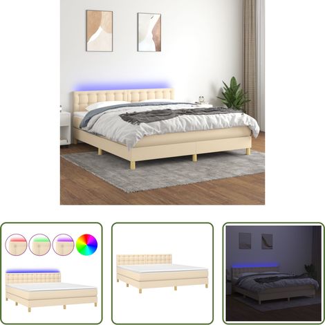 Sommier tapissier - Sommier à lattes de lit avec matelas LED Crème 160x200 cm Tissu (1/5)