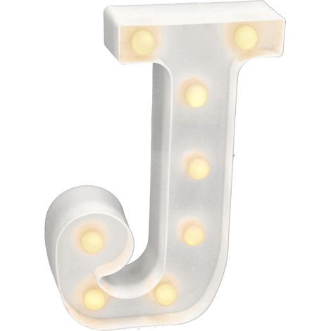 LED-beleuchteter Buchstabe J, weißer Kunststoff, warmweißes Licht (3000 K), Innendekoration (1/5)