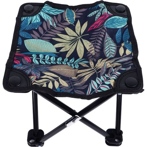 Tabouret de camping portable en toile à motif de feuilles, chaise pliante compacte avec sac de transport pour adultes, idéale pour la pêche, la randonnée, le jardinage et la plage (bleu). (1/5)