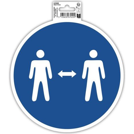 Panneau adhésif - Gardez vos distances - Rond - 20cm - Bleu/blanc - PVC - Signalétique (1/5)