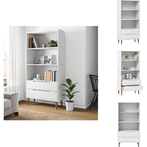 Bibliothèque MOLDE Blanc 85x35x170,5 cm Bois massif de pin - Bibliothèque - Meuble De Rangement - Étagère - Bibliothèque Blanche - Mobilier Scandinave (1/5)