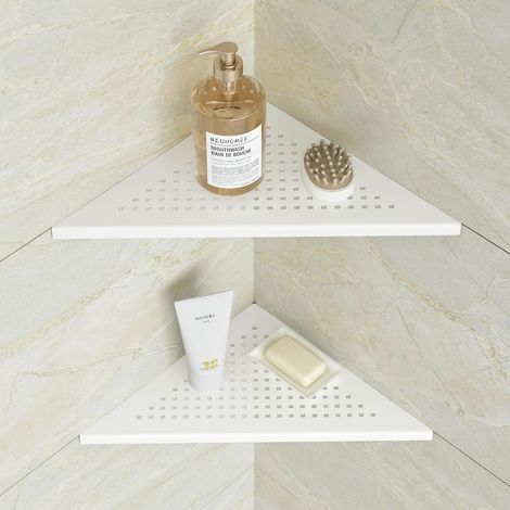 Étagère de coin pour douche en acier inoxydable Étagère de salle de bain blanche Étagère de douche à carrelage encastré pour salle de bain et cuisine, lot de 2