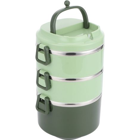 Boîte à lunch isotherme en acier inoxydable, type bento, contenant alimentaire portable, ustensiles de cuisine, trois compartiments / 2,4 L (1/5)