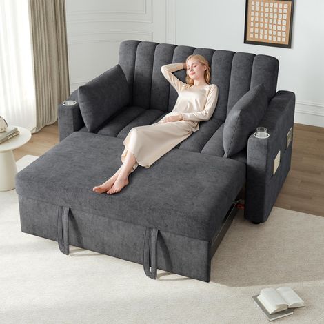 Canapé moderne multifonctionnel, canapé-lit, canapé convertible avec fonction couchage, canapé double avec dossier réglable, avec porte-gobelet et coussins, convient au salon, à la chambre, à l'appart