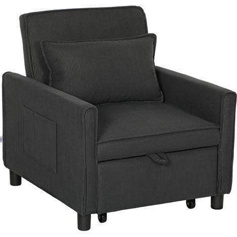 Poltrona Letto Reclinabile 74x84x81 cm in Tessuto Effetto Velluto Grigio Scuro (1/5)