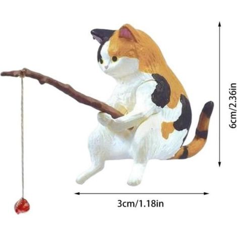 Statue Chat Peche - Resine Decor Aquarium Jardin Bureau Interieur - 1 Piece (1/4)