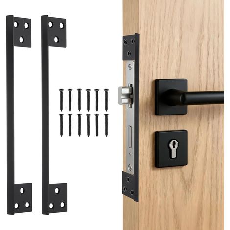2pcs Plaque de Protection de Verrou Porte 180mm avec Vis Noir (1/5)