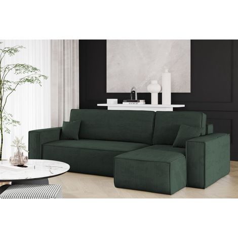 Ecksofa Schlafsofa Sofa MARIS Stoff Poso Dunkelgrün Ottomane Rechts (1/4)