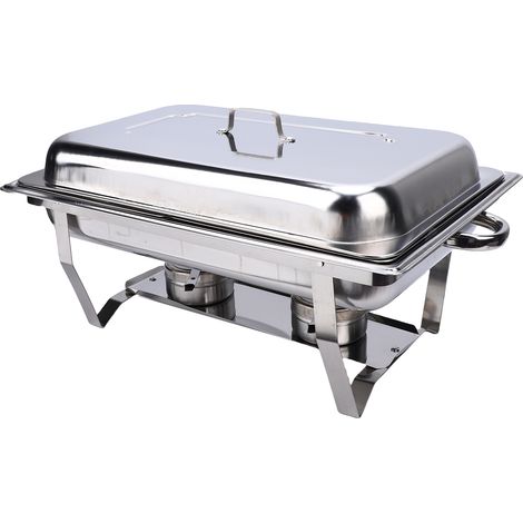 CHAUFFE-PLAT RECTANGULAIRE 2 COMPARTIMENTS INOX, BRÛLEURS À ALCOOL, BUFFET, ARGENT (1/5)