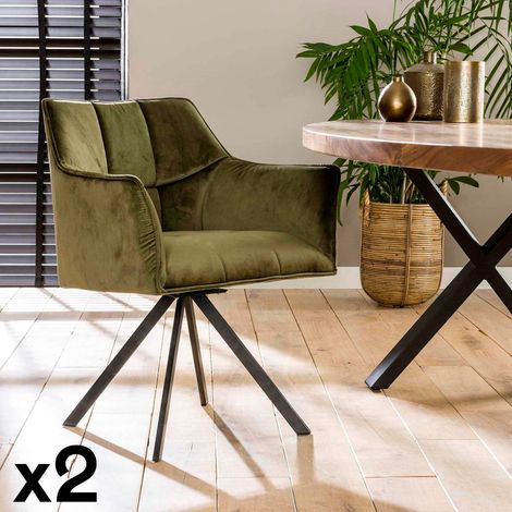 Fauteuil pivotant velours vert pied étoile MELBOURNE (lot de 2) (1/5)