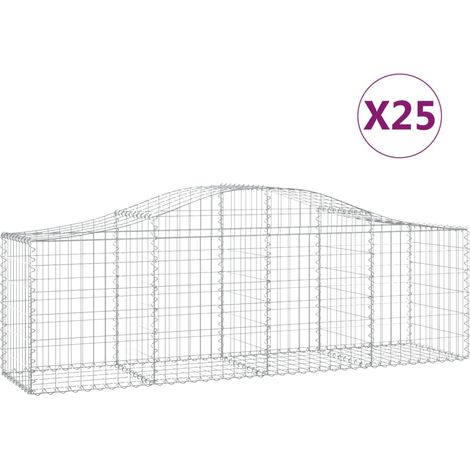 Paniers à gabions clôture cage mur de soutènement arqués 25 pcs 200 x 50 x 60/80 cm fer galvanisé Argent