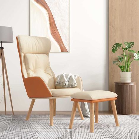 vidaXL Sillón de relax con taburete tela y cuero sintético color crema (1/5)