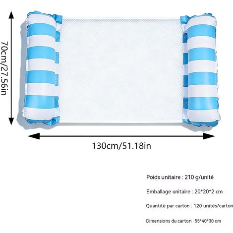 Hamac gonflable rayé pour piscine, chaise longue aquatique 2 branches, flotteur portable pour piscine - Bleu clair (sans pompe) (rayé) (1 pièce)