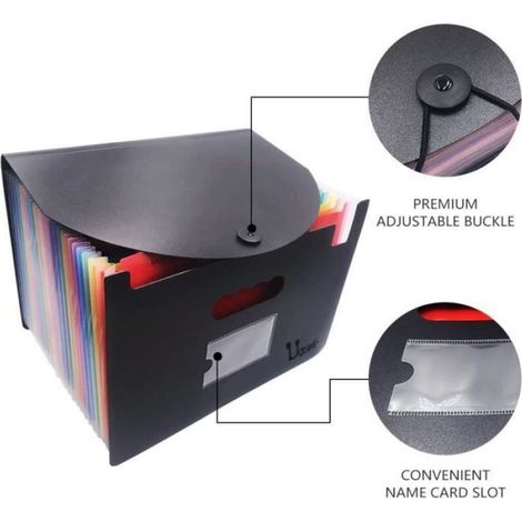 Organiseur de documents extensible Noir 24 compartiments design innovant pour classement et rangement de papiers au bureau ou à la maison (1/4)